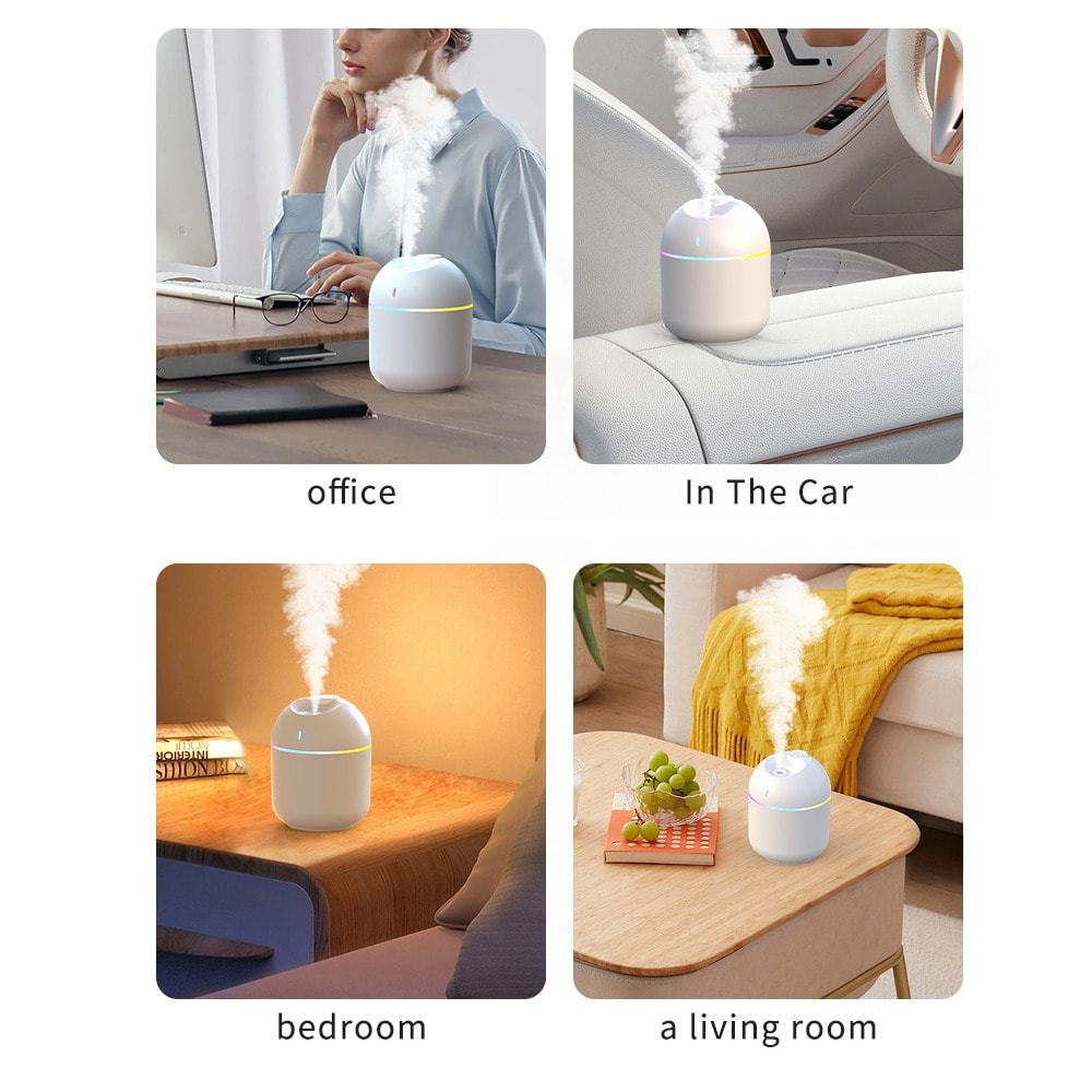 Air Humidifier Cool Mist, Aroma Diffuser, LED Night Light, USB Humidificador for Home Office
