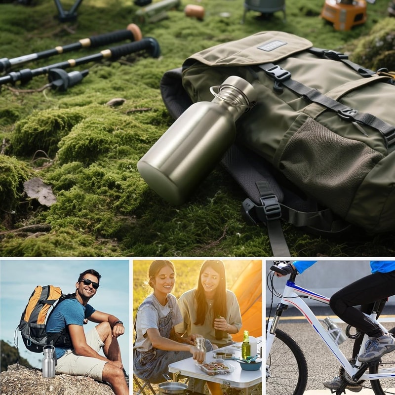 Large Capacity Sports Water Bottle, Stainless Steel Travel Mug, Non Insulated Outdoor Kettle