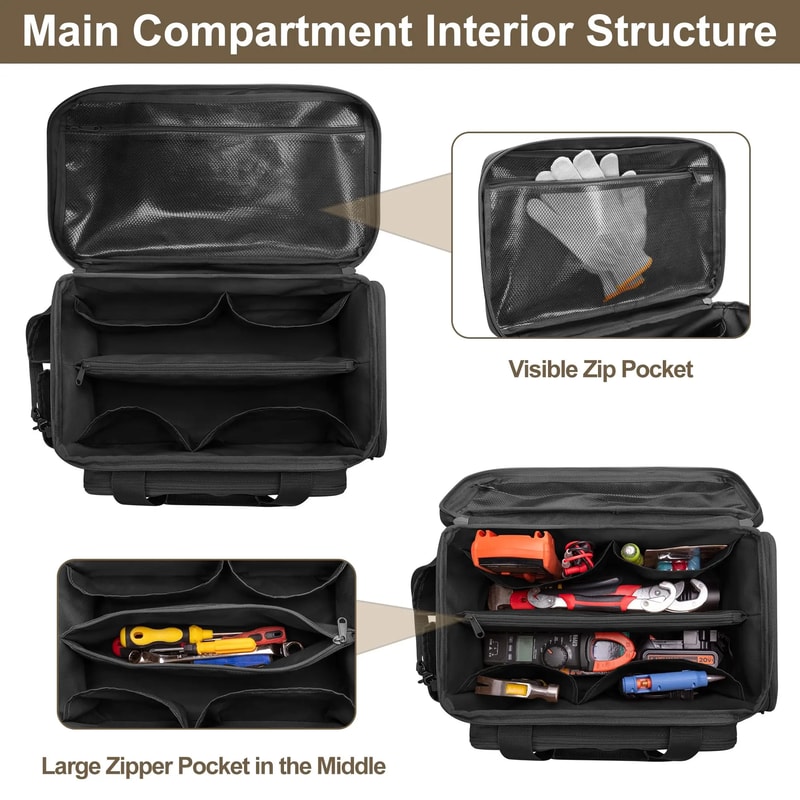 Durable Tactical Tool Bag, Heavy Duty Organizer for Handymen and Carpenters, Non-slip Base, Portable Storage Solution