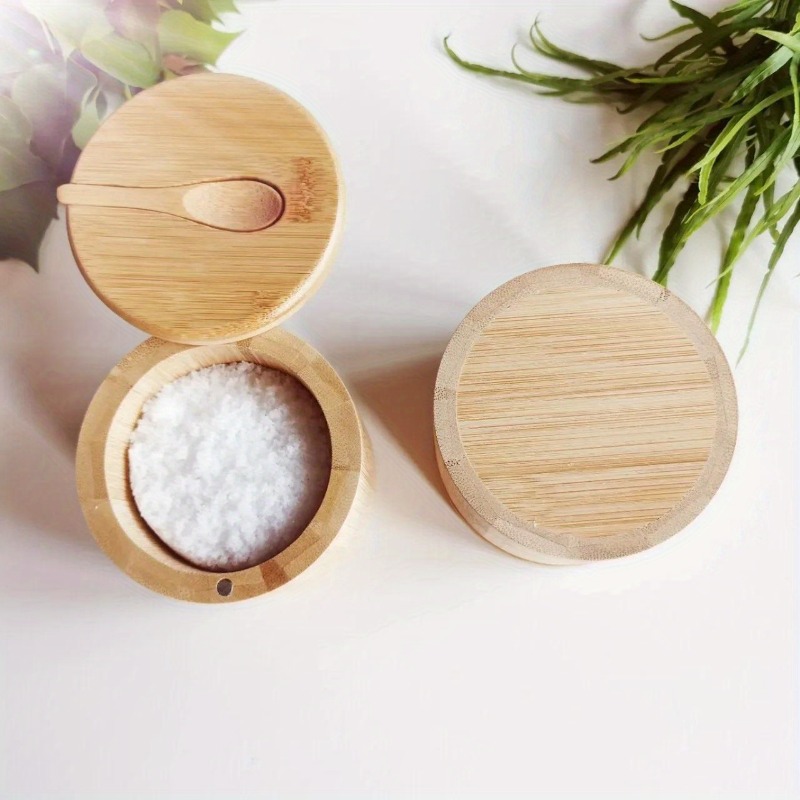 Bamboo Salt, Pepper, and Sugar Jars, Condiment Box with Lids, Wood Storage Pot Set for Kitchen Organization