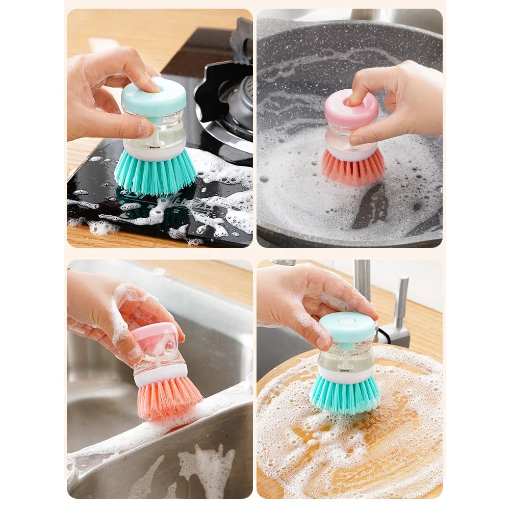 Kitchen Wash Pot Dish Brush with Soap Dispenser, Household Cleaning Accessories