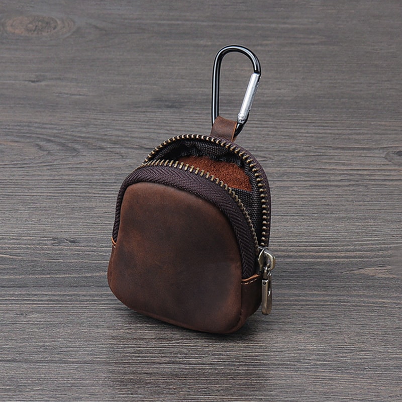 Leather Carabiner Mini Coin Purse, Multi-Color Retro Keychain Wallet