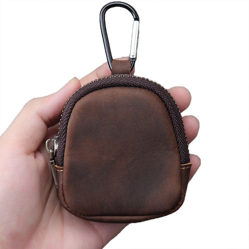 Leather Carabiner Mini Coin Purse, Multi-Color Retro Keychain Wallet