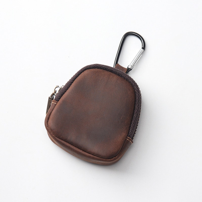 Leather Carabiner Mini Coin Purse, Multi-Color Retro Keychain Wallet