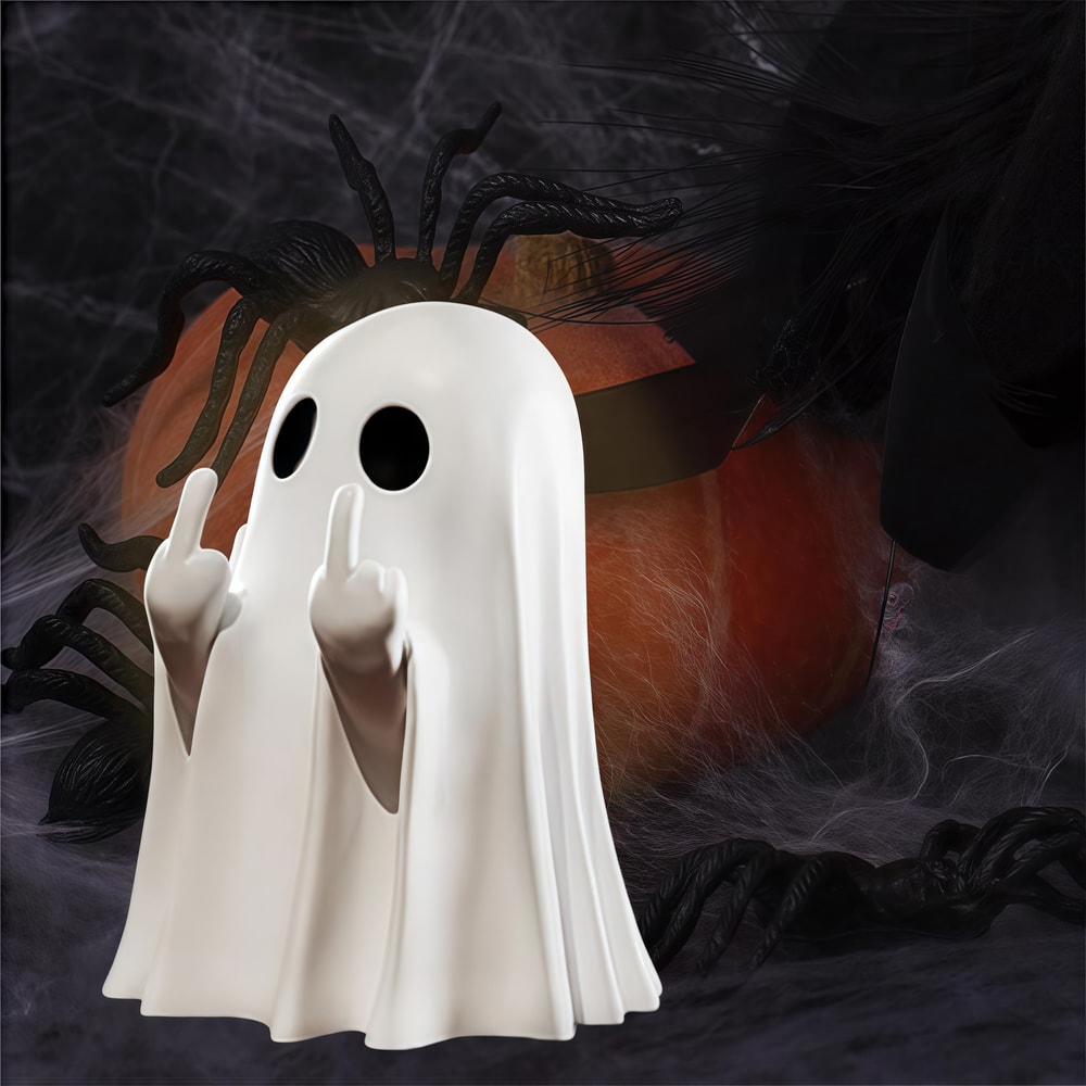 Cute Middle Finger Ghost Statue, Small Halloween Decor, Centerpiece for Coffee Table