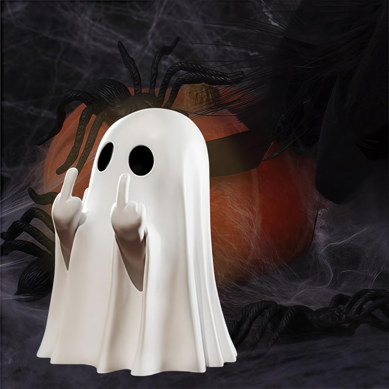 Cute Middle Finger Ghost Statue, Small Halloween Decor, Centerpiece for Coffee Table