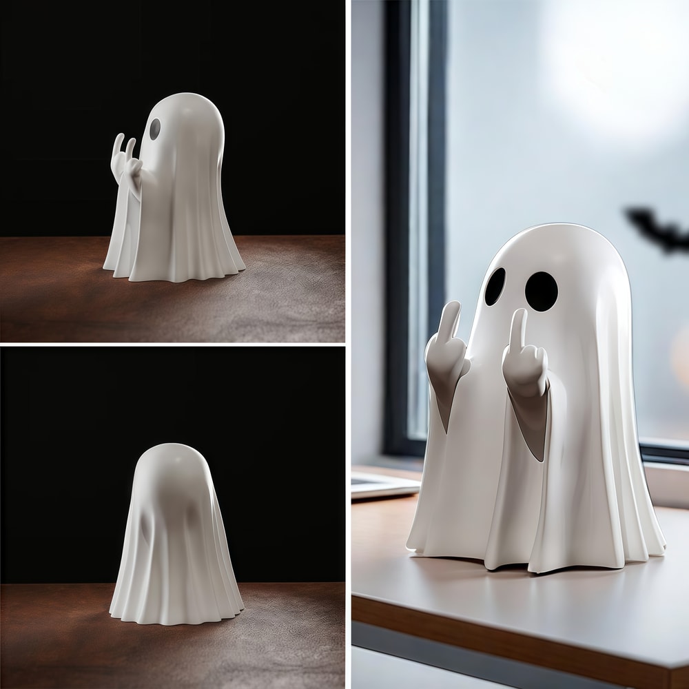 Cute Middle Finger Ghost Statue, Small Halloween Decor, Centerpiece for Coffee Table