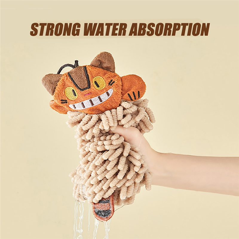 Cartoon Cat Hand Towel, Super Soft Chenille Microfiber, Quick-Dry Absorbent Home Towel for Kitchen Bathroom