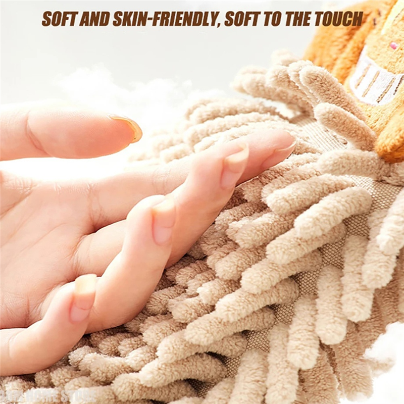 Cartoon Cat Hand Towel, Super Soft Chenille Microfiber, Quick-Dry Absorbent Home Towel for Kitchen Bathroom