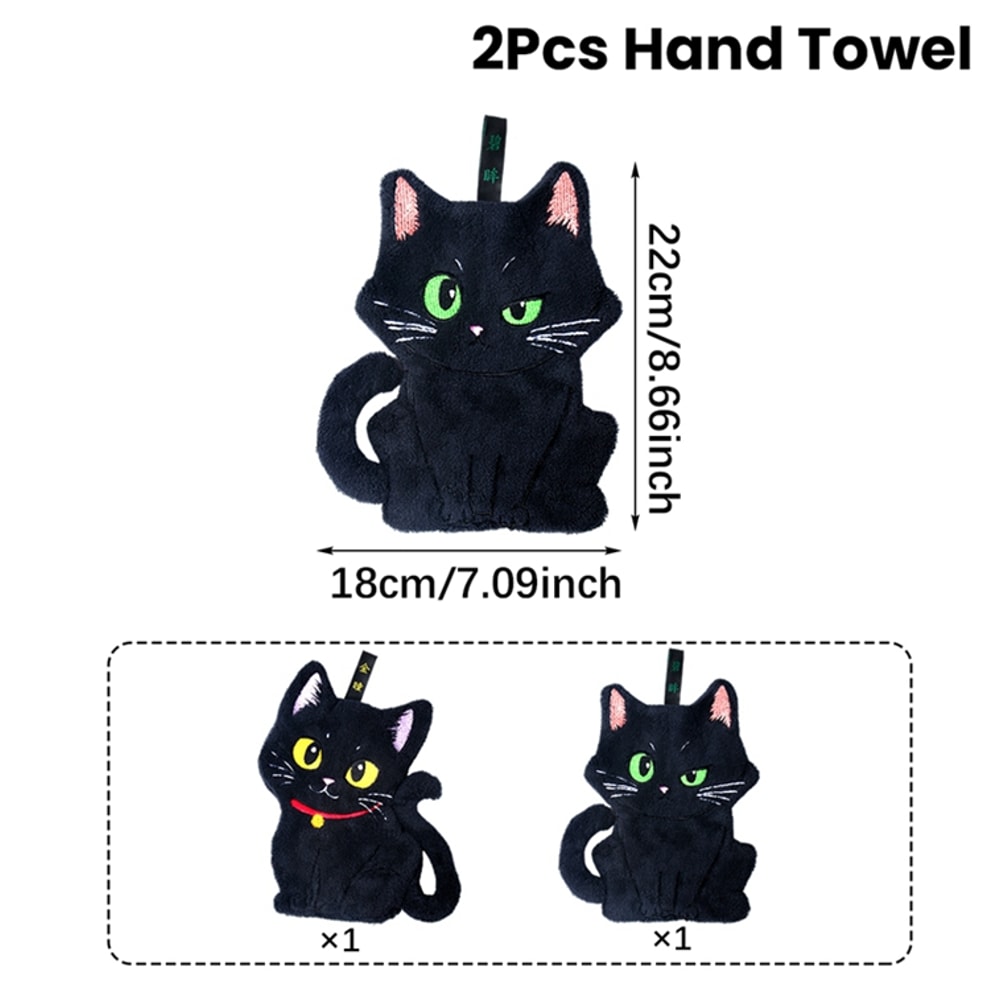 Black Cat Hand Towel Cute Handkerchief Towels For Halloween Super Absorbent Kitchen Towels 7