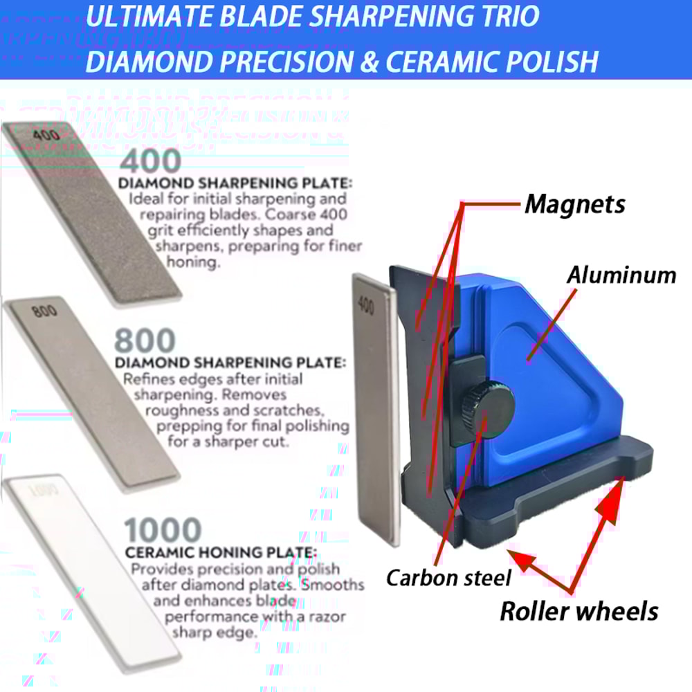 Professional Fixed Angle Apex Knife Sharpener, Kitchen Knife Tools with Diamond Stones Set