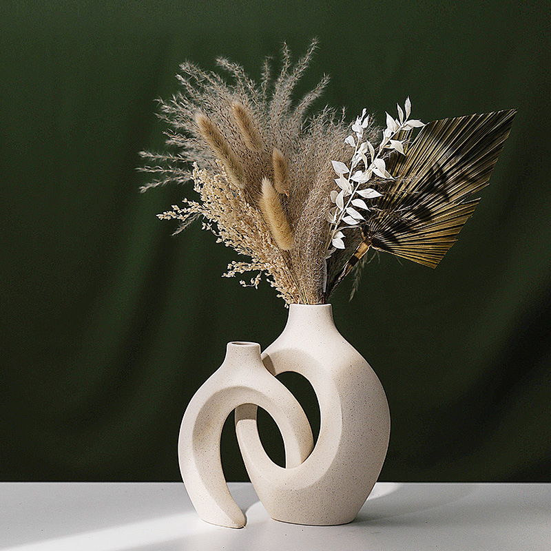 Nordic Ceramic Interlock Vase for Wedding, Bridal Shower, Pampas Grass Home Decoration