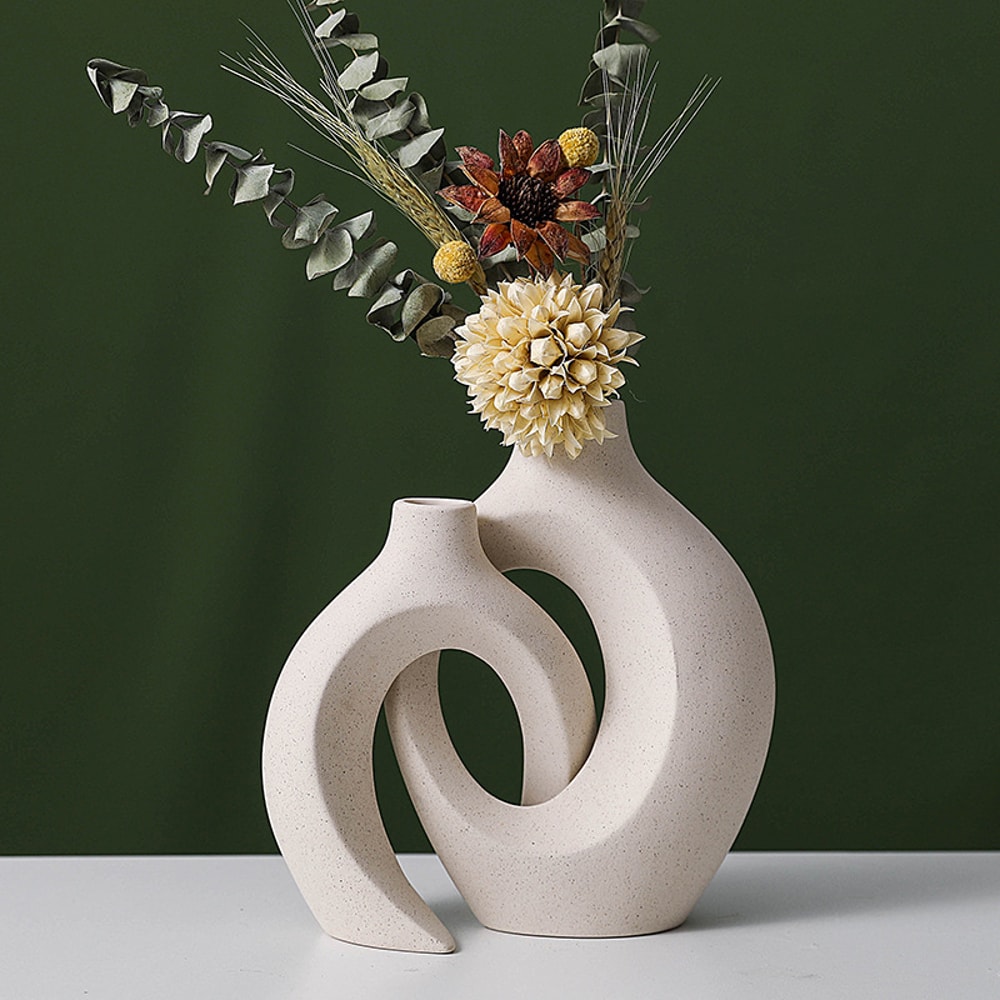 Nordic Ceramic Interlock Vase for Wedding, Bridal Shower, Pampas Grass Home Decoration
