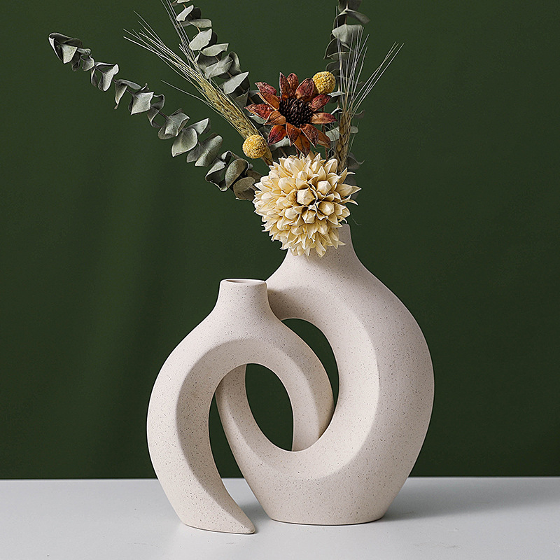 Nordic Ceramic Interlock Vase for Wedding, Bridal Shower, Pampas Grass Home Decoration