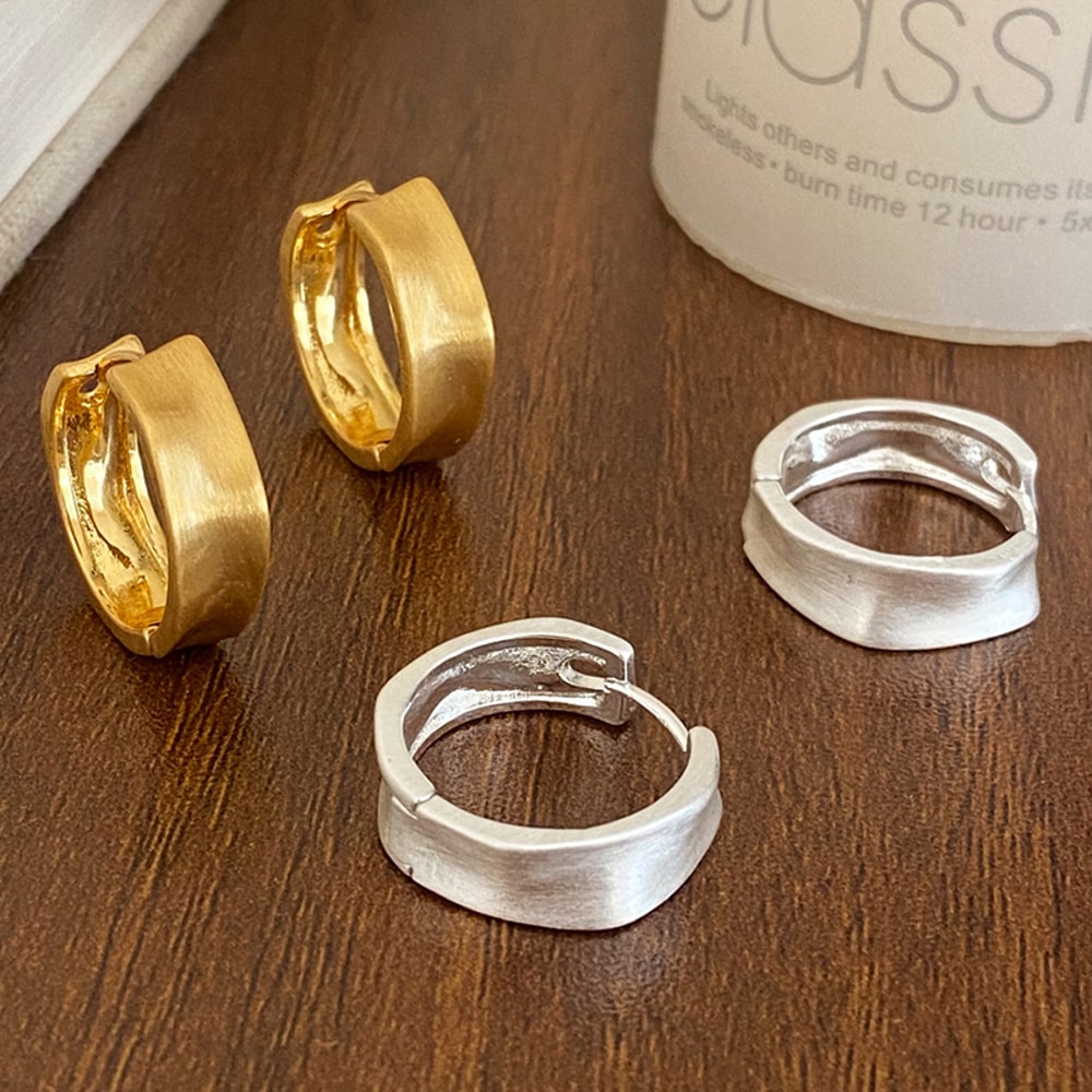 Gold Sterling Silver Brushed Round Hoop Earring Vintage Minimalist Jewelry For Women 0