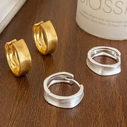 gold sterling silver brushed round hoop earring, vintage minimalist jewelry for women