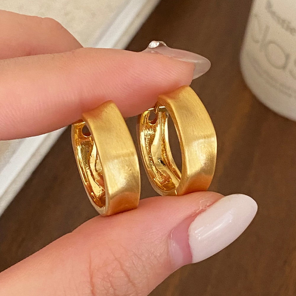 Gold Sterling Silver Brushed Round Hoop Earring Vintage Minimalist Jewelry For Women 1