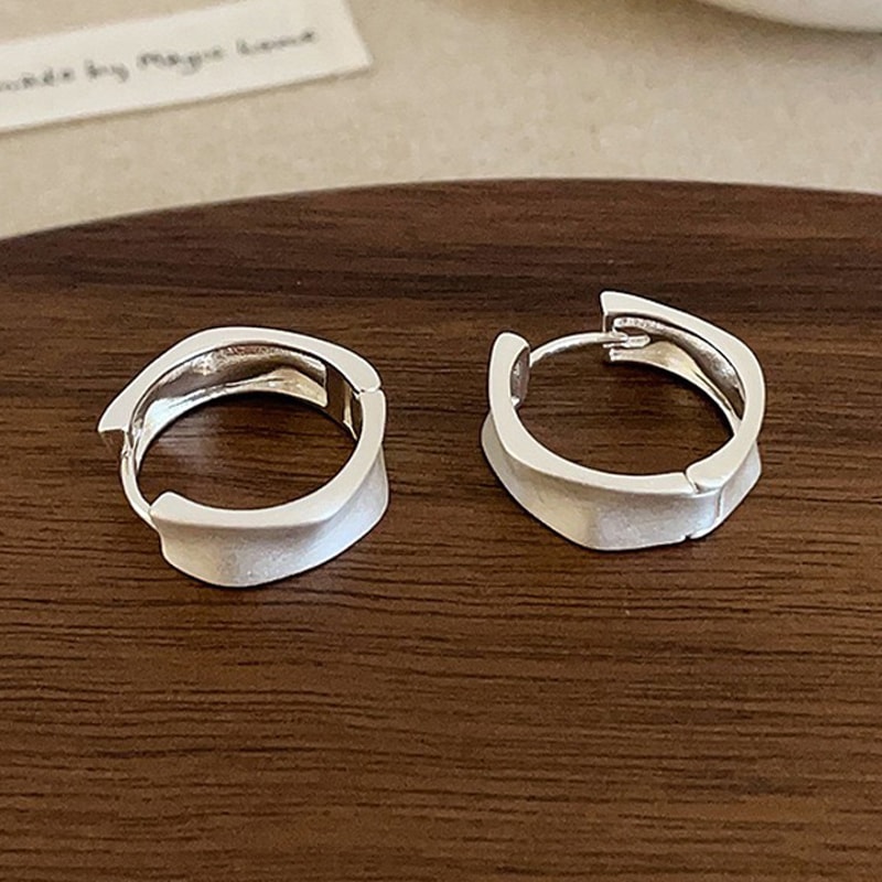 Gold Sterling Silver Brushed Round Hoop Earring Vintage Minimalist Jewelry For Women 5