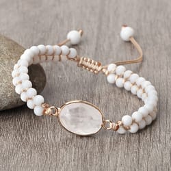 vintage design white bracelet, mini stone glass beads, howlite handmade braided bangles for women, men, yoga prayer