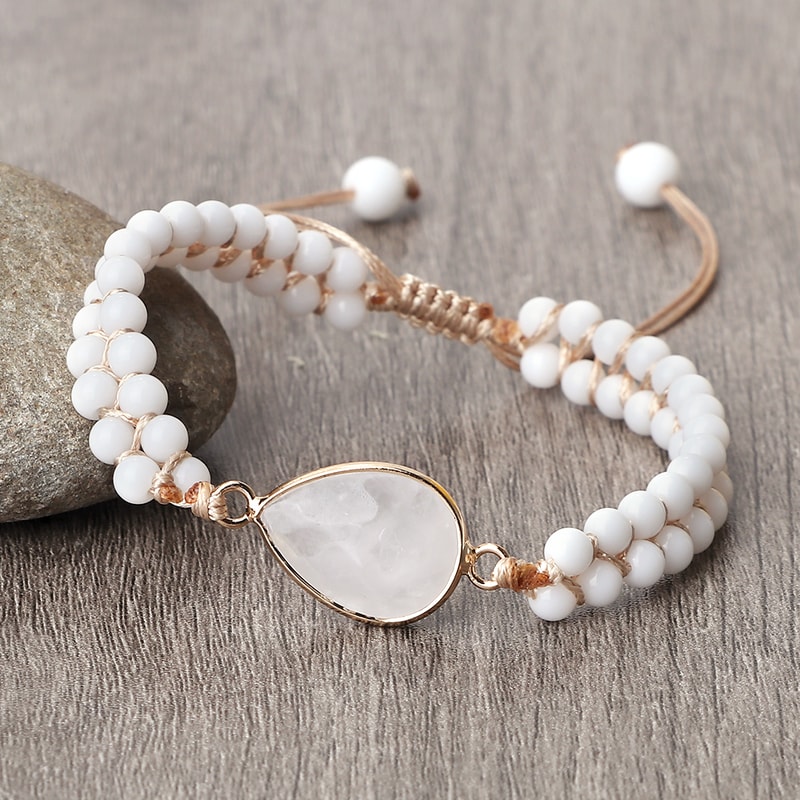 Vintage Design White Bracelet Mini Stone Glass Beads Howlite Handmade Braided Bangles For Women Men 1