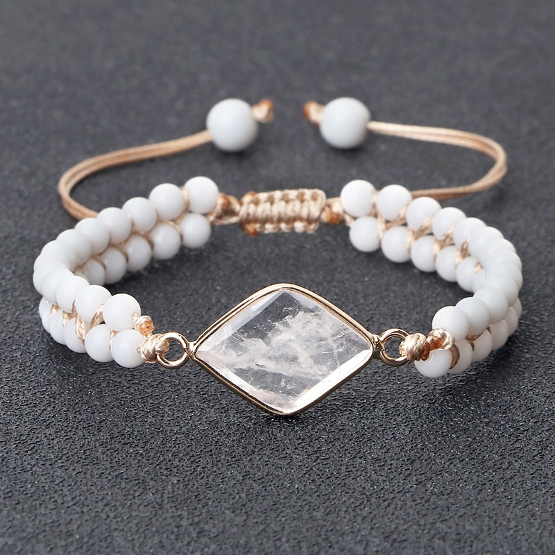 Vintage Design White Bracelet Mini Stone Glass Beads Howlite Handmade Braided Bangles For Women Men 3