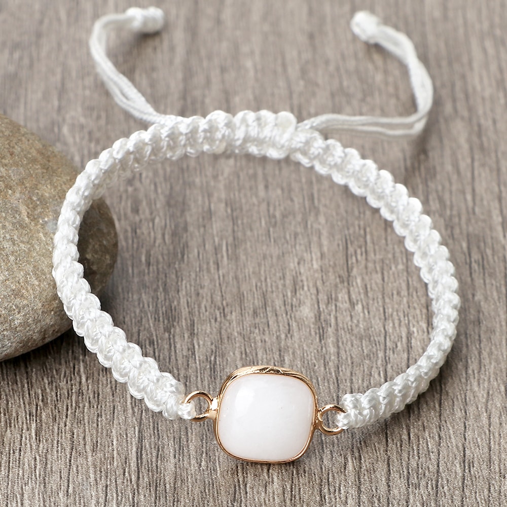 Vintage Design White Bracelet Mini Stone Glass Beads Howlite Handmade Braided Bangles For Women Men 7