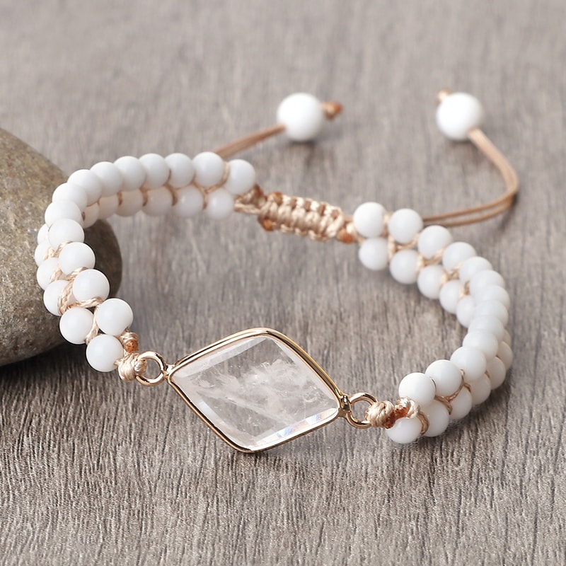 Vintage Design White Bracelet Mini Stone Glass Beads Howlite Handmade Braided Bangles For Women Men 8