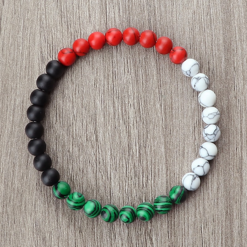 Classic Natural Stone Palestine Flag Bracelet, Men Women National Flag Beads Bracelet, Christmas Prayer Beads Jewelry