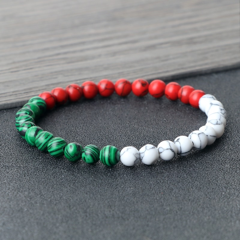 Classic Natural Stone Palestine Flag Bracelet, Men Women National Flag Beads Bracelet, Christmas Prayer Beads Jewelry