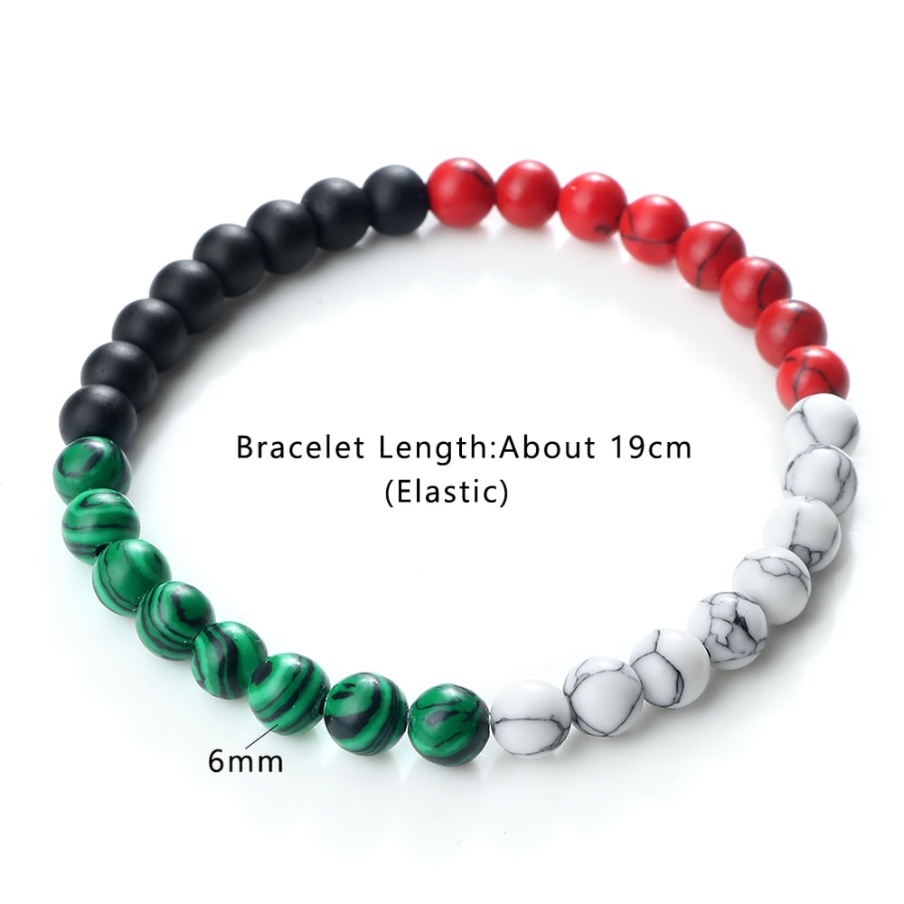 Classic Natural Stone Palestine Flag Bracelet, Men Women National Flag Beads Bracelet, Christmas Prayer Beads Jewelry