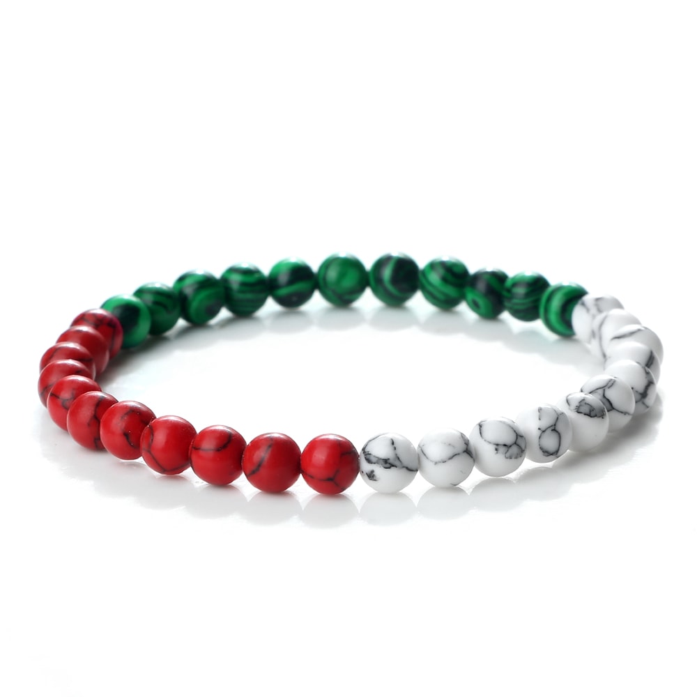 Classic Natural Stone Palestine Flag Bracelet, Men Women National Flag Beads Bracelet, Christmas Prayer Beads Jewelry