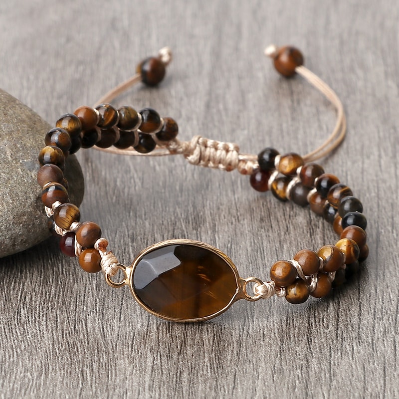 Natural Tiger Eye Stone Bracelet Handmade Beads Yoga Wrap Bracelet, Bangle for Women Men