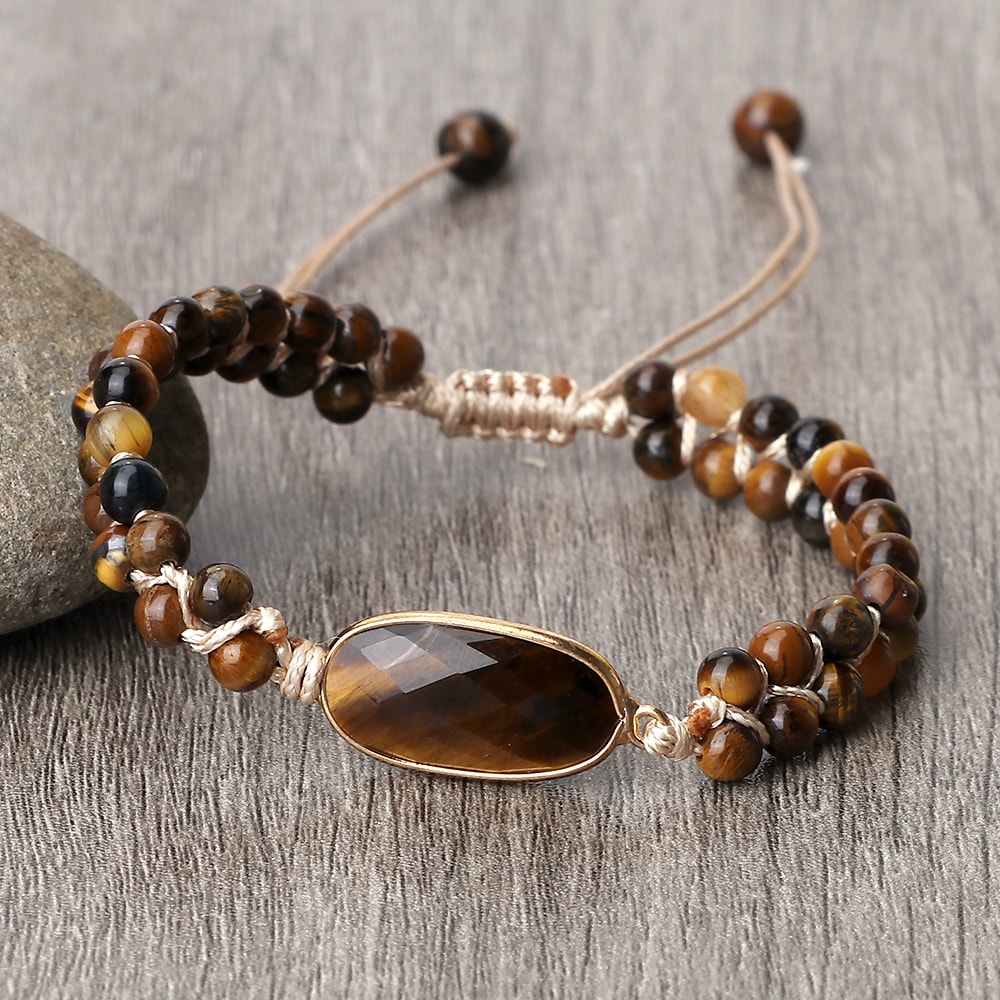 Natural Tiger Eye Stone Bracelet Handmade Beads Yoga Wrap Bracelet, Bangle for Women Men