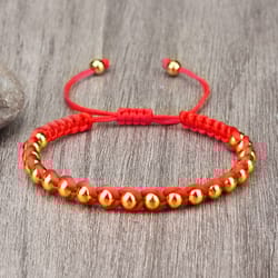 lucky red rope braided bracelets with gold silver color copper beads unisex handmade adjustable wristbands