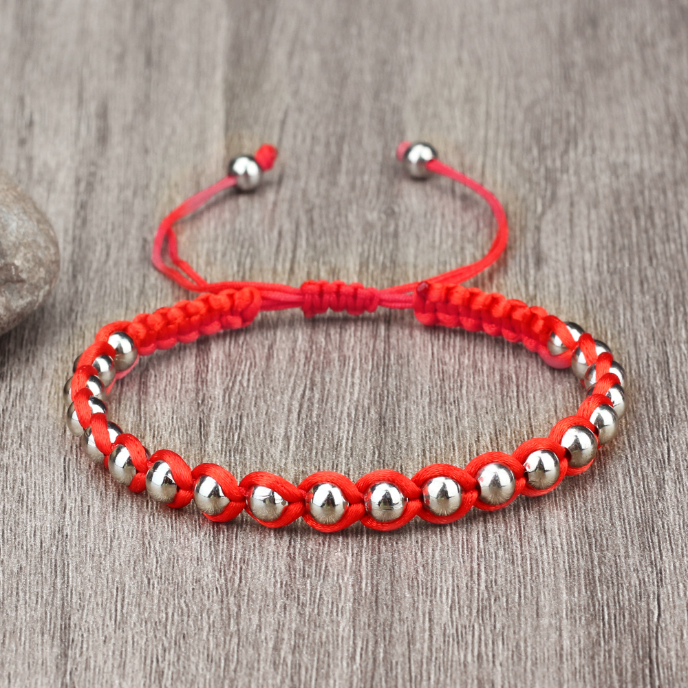 Lucky Red Rope Braided Bracelets with Gold Silver Color Copper Beads Unisex Handmade Adjustable Wristbands