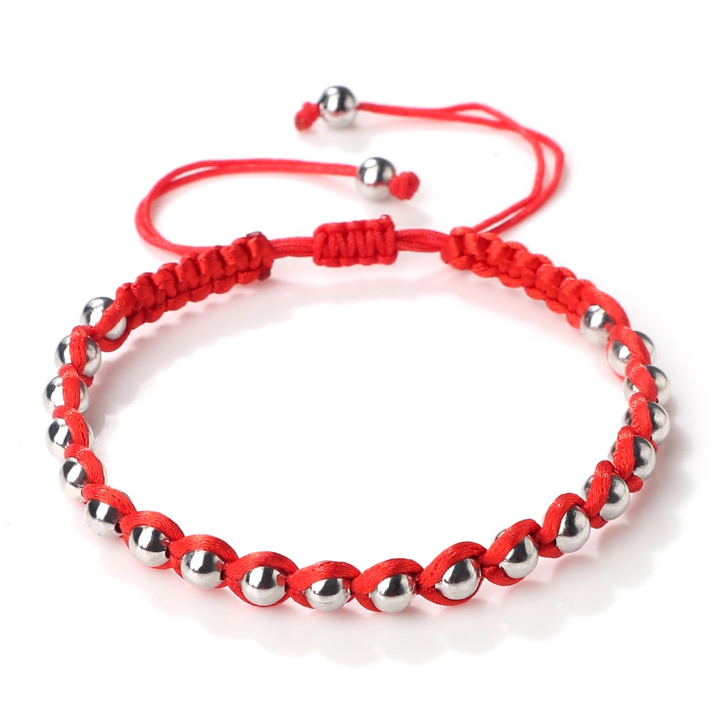 Lucky Red Rope Braided Bracelets with Gold Silver Color Copper Beads Unisex Handmade Adjustable Wristbands