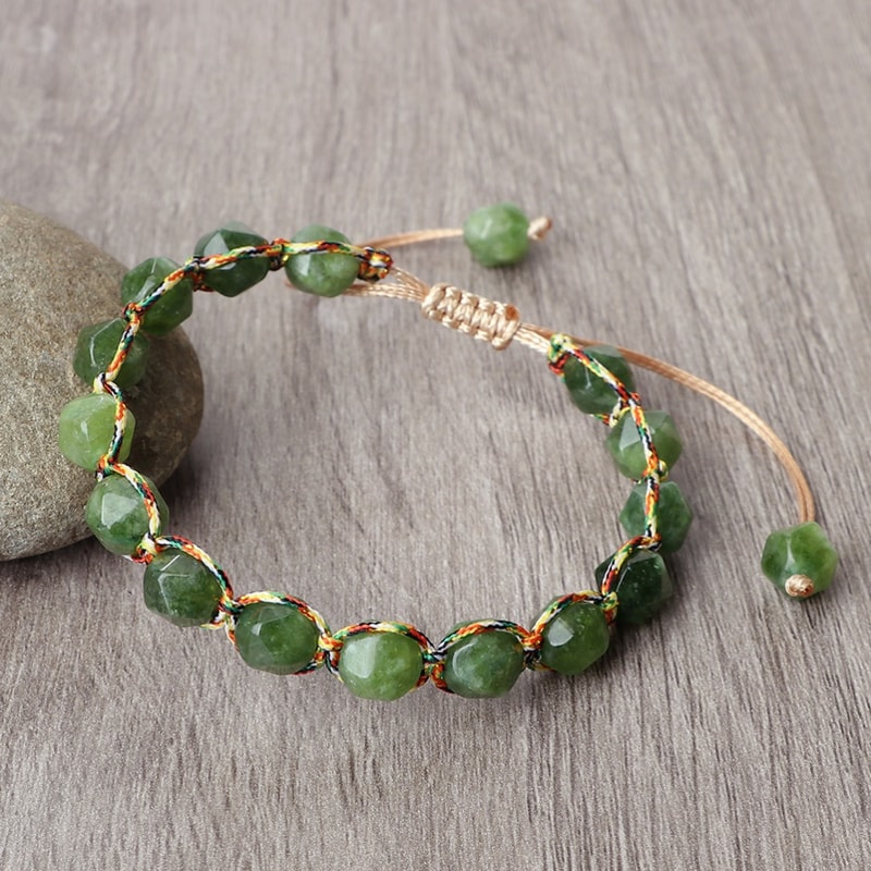 Women Malay Stone Cut Face Bracelet Yellow Agate Handmade Wristband Vacation Healing Beach Jewelry 0