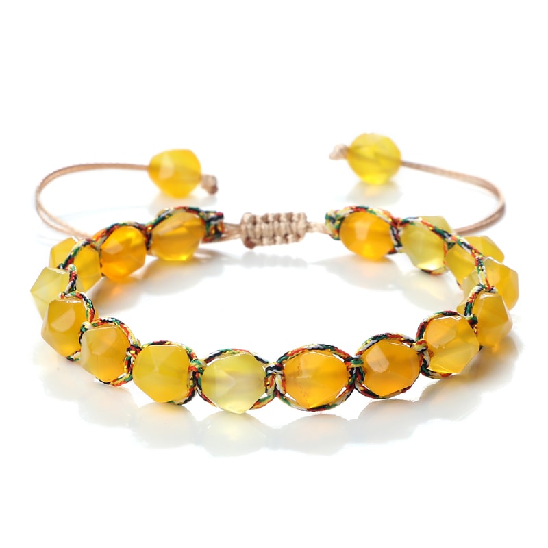 Women Malay Stone Cut Face Bracelet Yellow Agate Handmade Wristband Vacation Healing Beach Jewelry 5