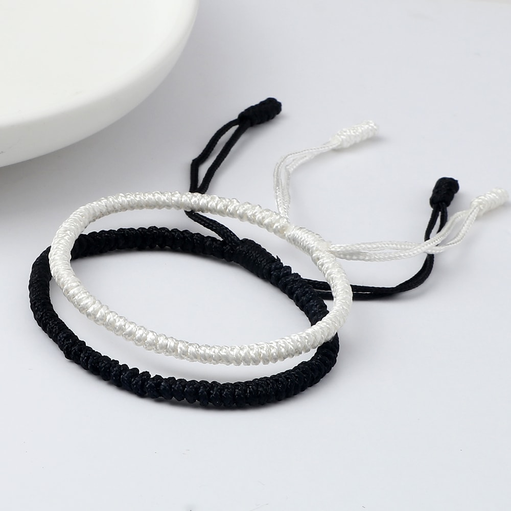 Black And White Bracelets For Couple Adjustable Size Handmade Bracelet Women Men Lucky Wristband Ch 1