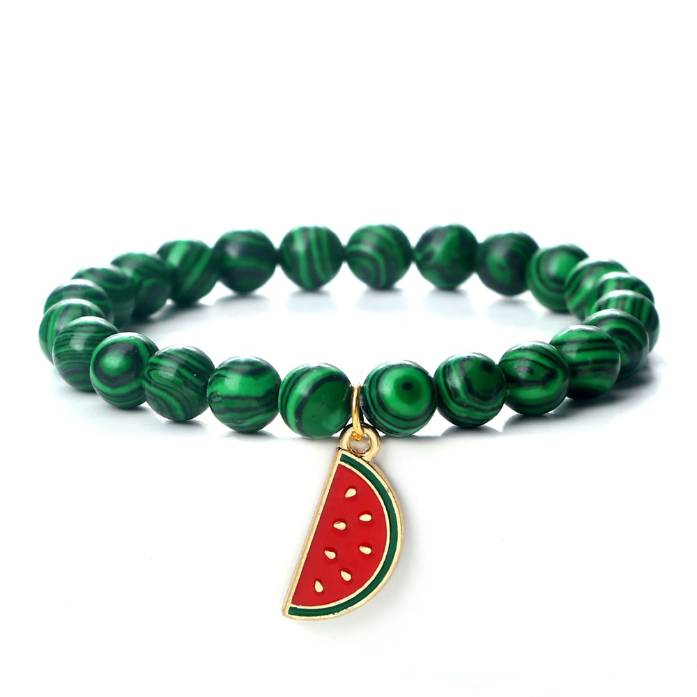 Natural Striped Agate Stone Bracelet Energy Healing Beads With Watermelon Pendant Charm For Women A 8
