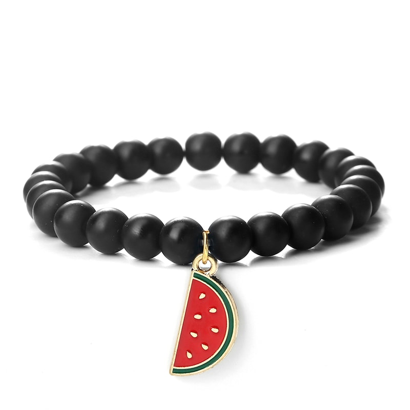 Natural Striped Agate Stone Bracelet Energy Healing Beads With Watermelon Pendant Charm For Women A 12