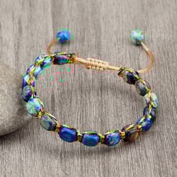 natural stone square beads bracelets for women and men, braided rope handmade adjustable bangles
