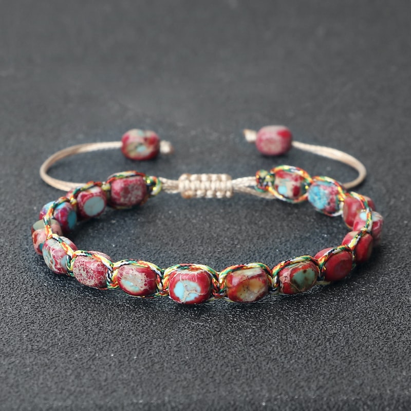 Natural Stone Square Beads Bracelets For Women And Men Braided Rope Handmade Adjustable Bangles 1