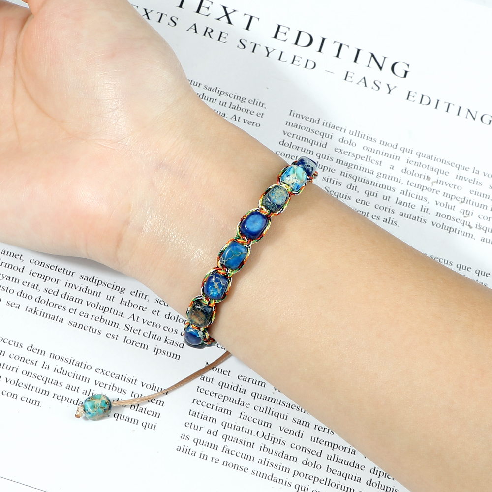 Natural Stone Square Beads Bracelets For Women And Men Braided Rope Handmade Adjustable Bangles 4