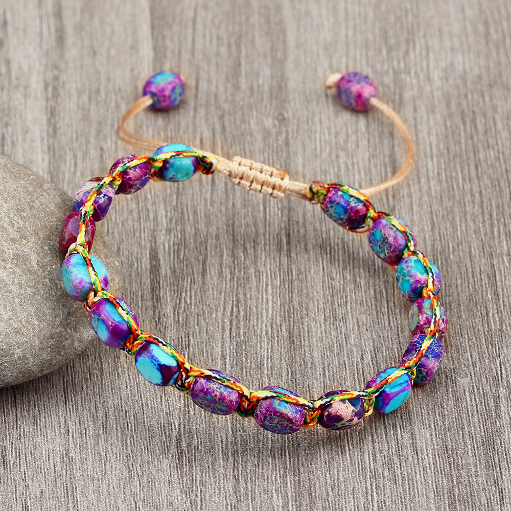 Natural Stone Square Beads Bracelets For Women And Men Braided Rope Handmade Adjustable Bangles 6