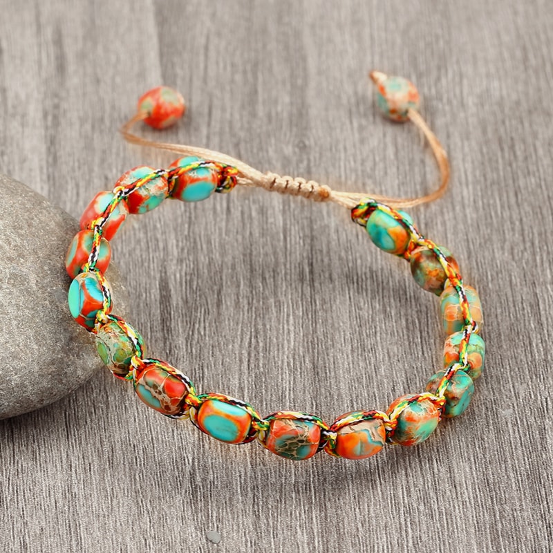 Natural Stone Square Beads Bracelets For Women And Men Braided Rope Handmade Adjustable Bangles 8