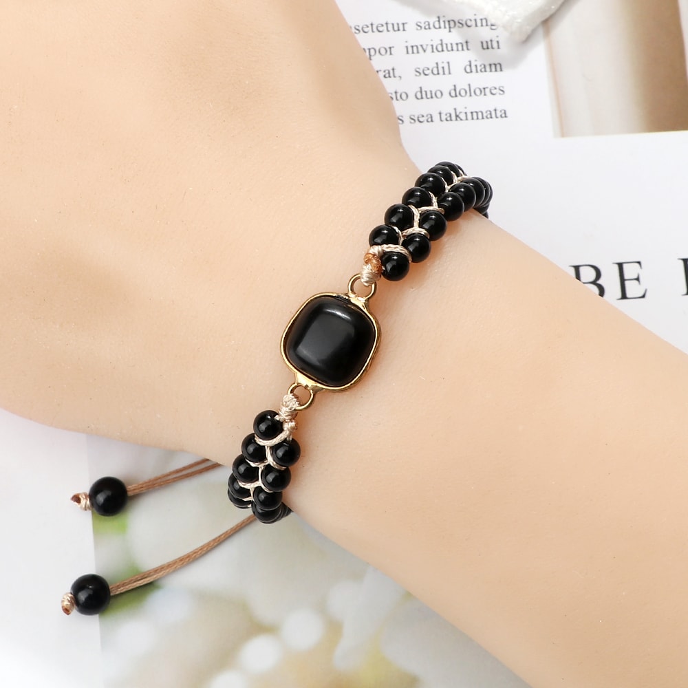 Black Onyx Braided Bracelet Handmade Adjustable Obsidian Pendant Women Wrist Bangle Men Prayer Jewe 4