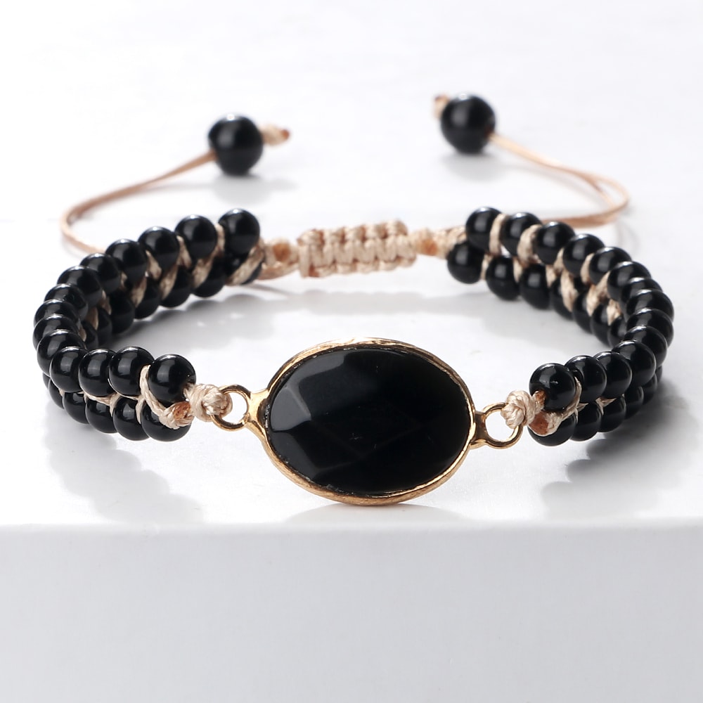 Black Onyx Braided Bracelet Handmade Adjustable Obsidian Pendant Women Wrist Bangle Men Prayer Jewe 5
