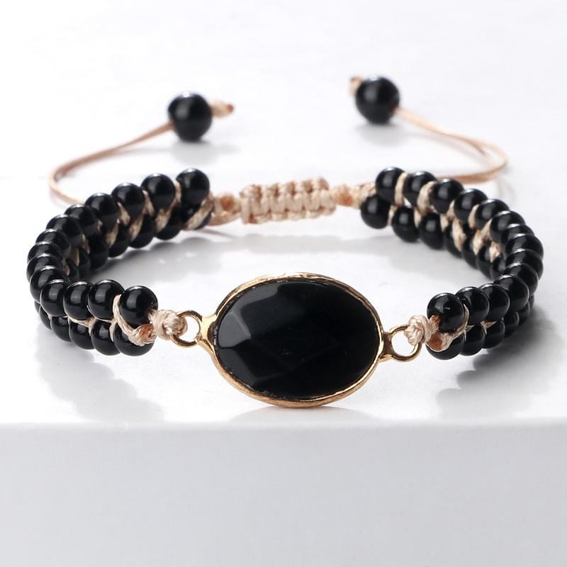 Black Onyx Braided Bracelet Handmade Adjustable Obsidian Pendant Women Wrist Bangle Men Prayer Jewe 5
