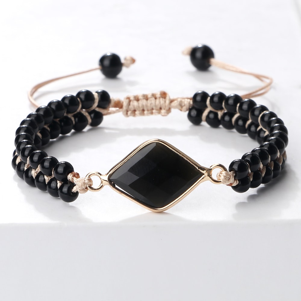 Black Onyx Braided Bracelet Handmade Adjustable Obsidian Pendant Women Wrist Bangle Men Prayer Jewe 6